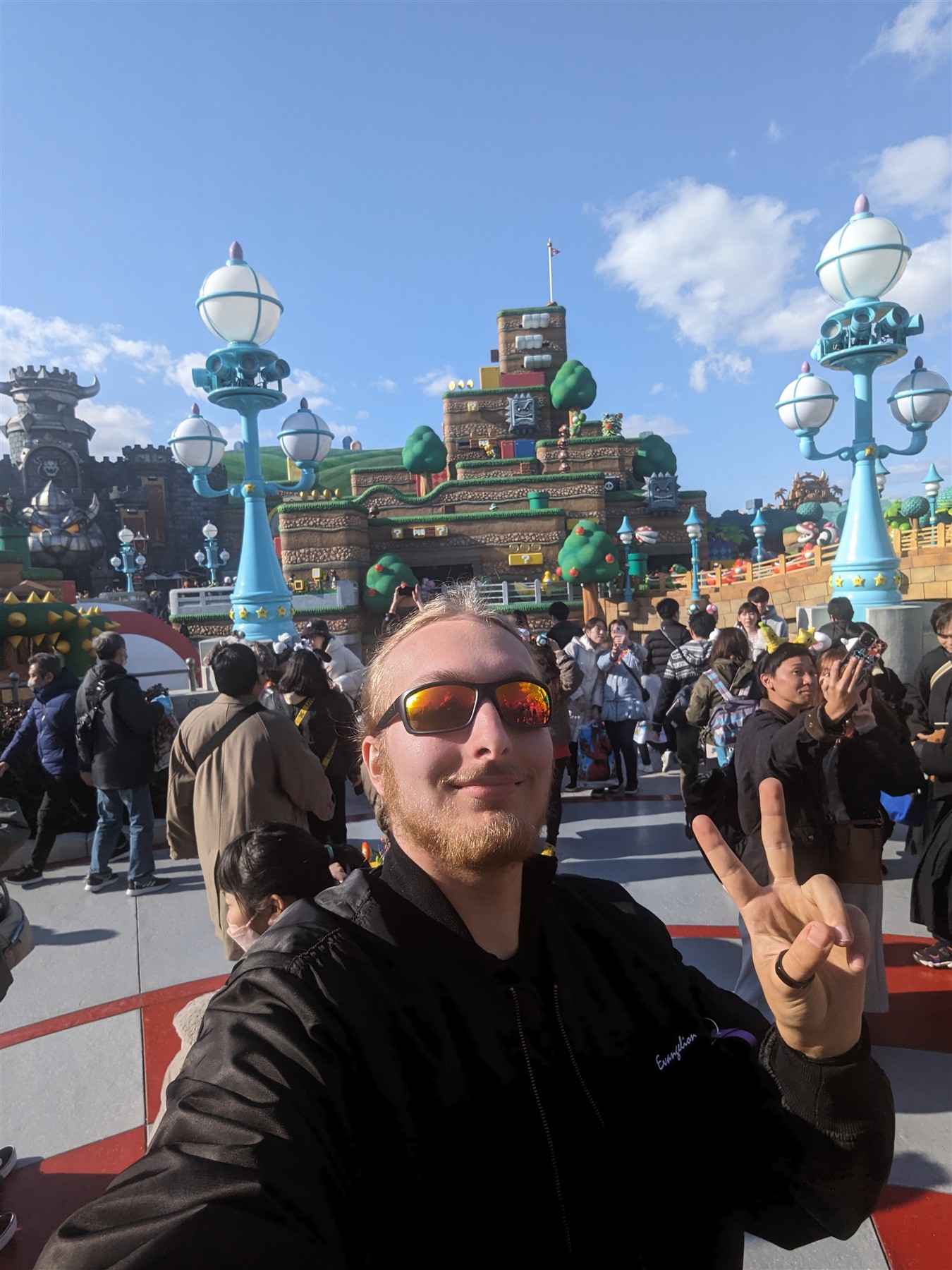 Elijah inside the Mushroom Kingdom at Super Nintendo World